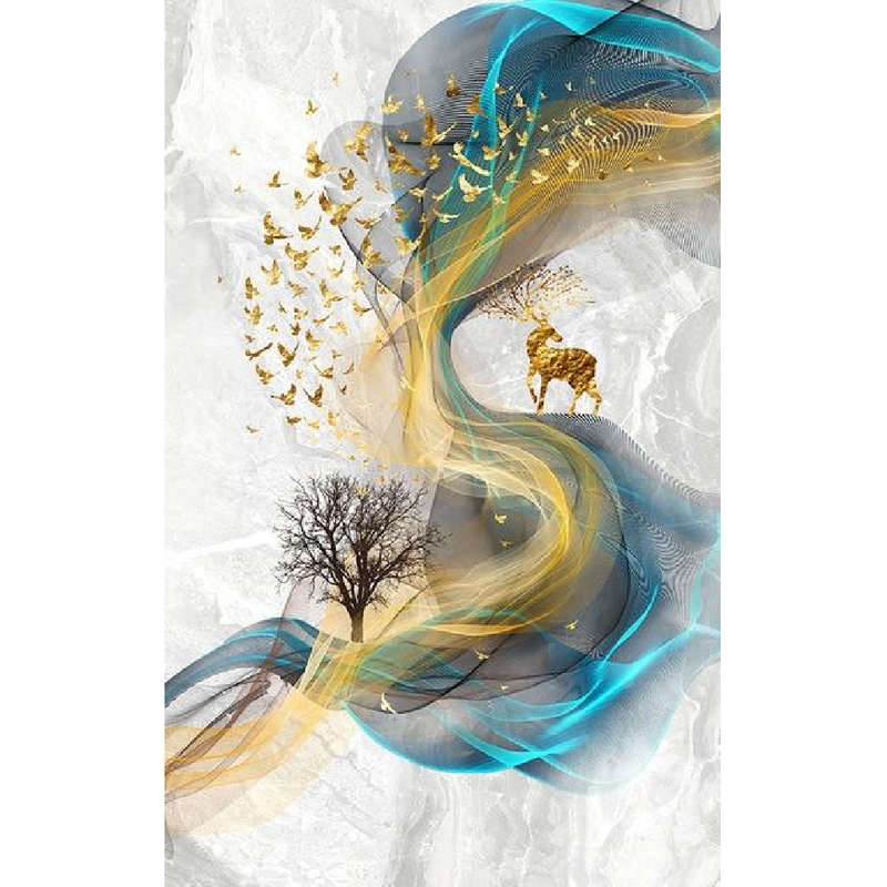 Colorful Deer and Birds Abstract Wall Art Canvas Print