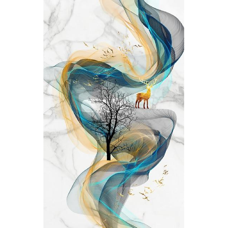 Colorful Deer and Birds Abstract Wall Art Canvas Print