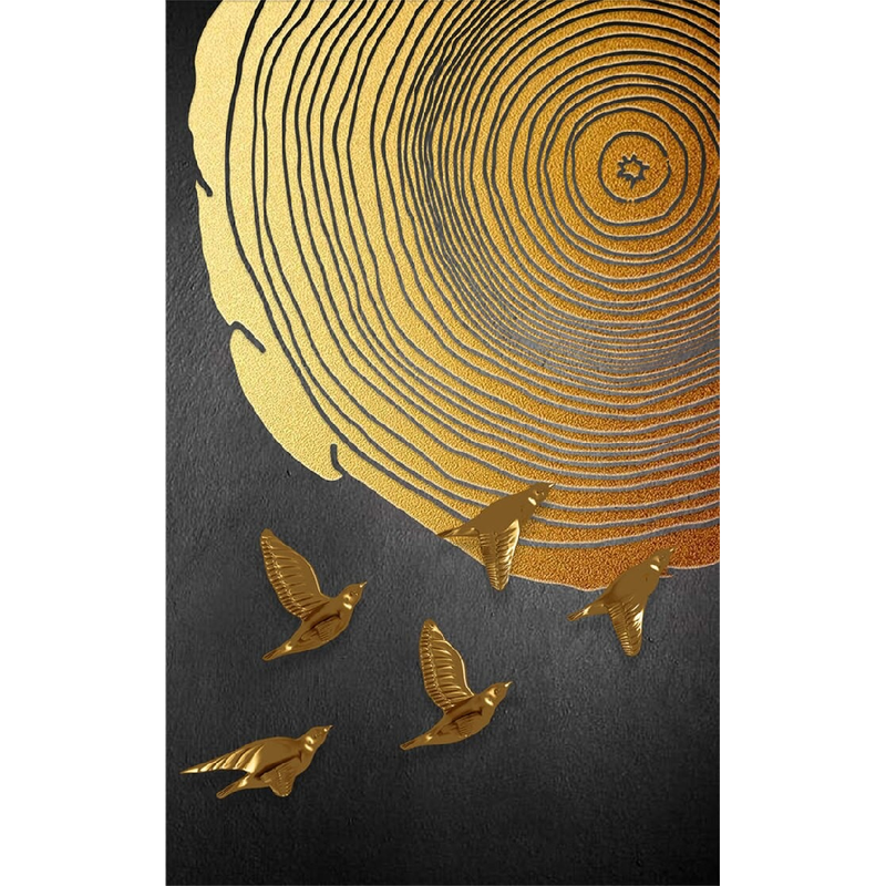 Birds and Tree Rings Abstract Wall Art Canvas Print