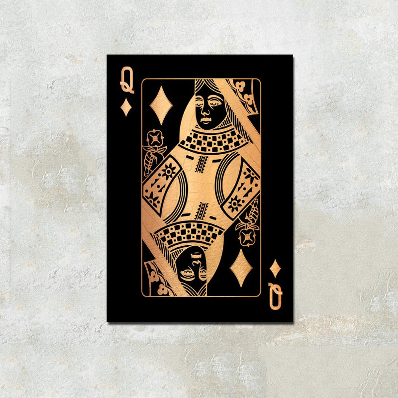 Queen of Diamonds Gold Playing Cards Wall Art Canvas Print