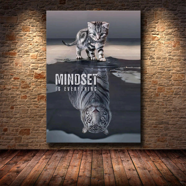 Mindset Is Everything Lion Motivational Wall Art Canvas Print