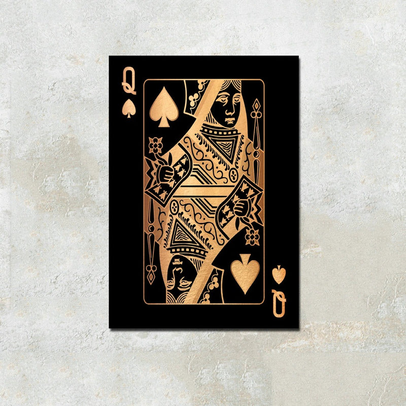 Queen of Spades Gold Playing Cards Wall Art Canvas Print