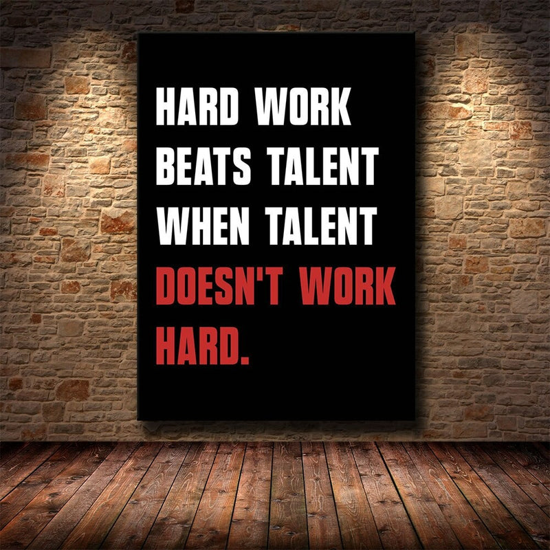 Hard Work Beats Talent Motivational Phrase Inspiring Quote Wall Art Canvas Print