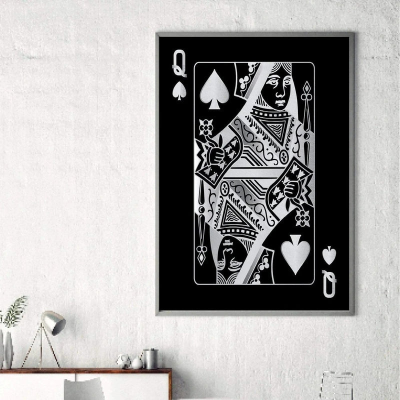 Queen of Spades Silver Playing Cards Wall Art Canvas Print