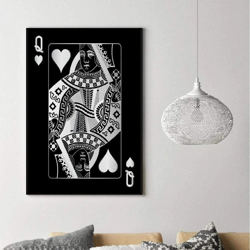 Queen of Hearts Silver Playing Cards Wall Art Canvas Print