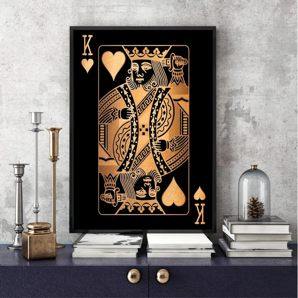 King of Hearts Gold Playing Cards Wall Art Canvas Print