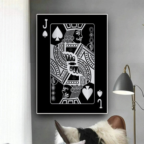 Jack of Spades Silver Playing Cards Wall Art Canvas Print