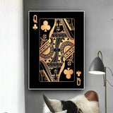 Queen of Clubs Gold Playing Cards Wall Art Canvas Print