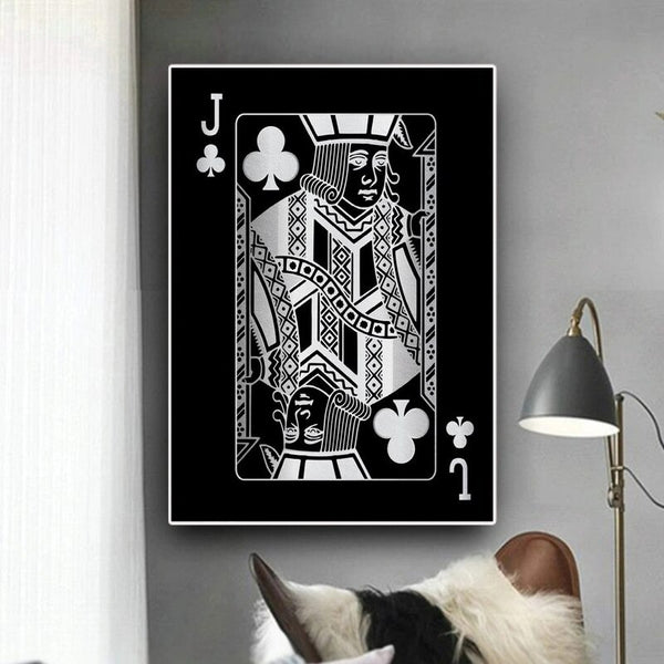 Jack of Clubs Silver Playing Cards Wall Art Canvas Print