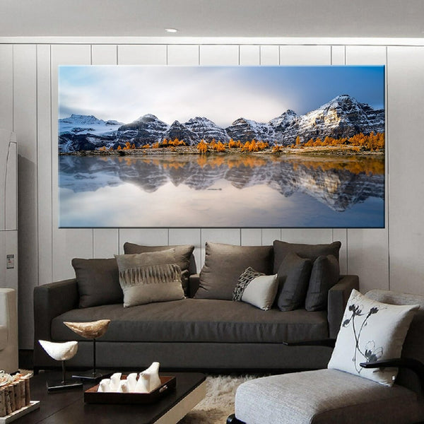 Mountains Reflection on Lake Nature Wall Art Canvas Print