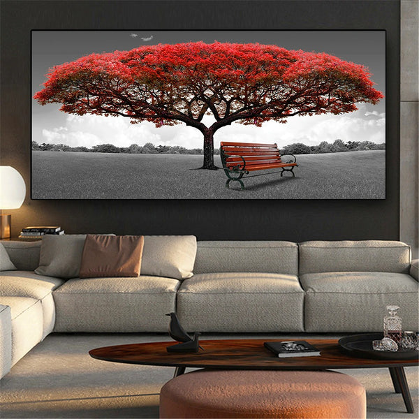 Blooming Red Tree Wall Art Canvas Print