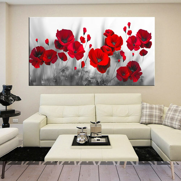 Red Flowers Wall Art Canvas Print