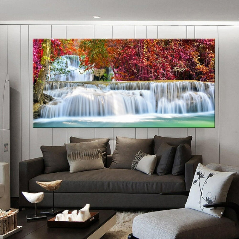 Autumn Waterfall Nature Wall Art Canvas Print