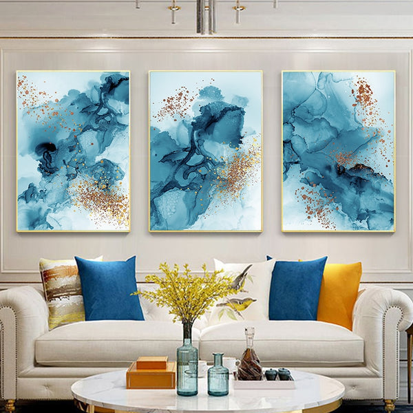 Contemporary Blue Watercolor Abstract Wall Art Canvas Print