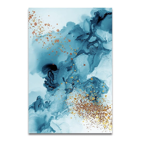 Contemporary Blue Watercolor Abstract Wall Art Canvas Print