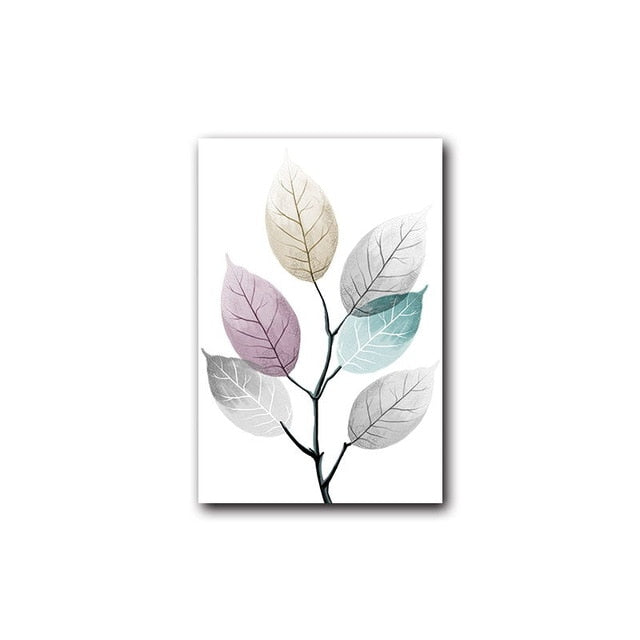 Minimalist Colorful Leaves Wall Art Canvas Print