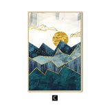 Golden Mountains and Sun Abstract Wall Art Canvas Print