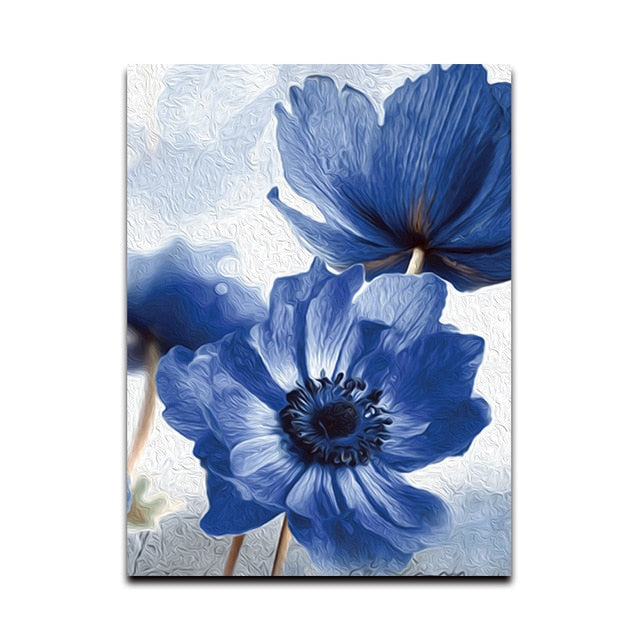 Blue Flowers Abstract Wall Art Canvas Print
