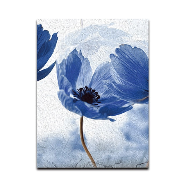 Blue Flowers Abstract Wall Art Canvas Print