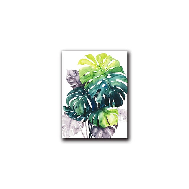 Tropical Green Leaves Abstract Wall Art Canvas Print