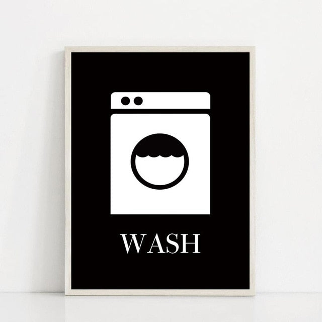 Wash Dry Press Laundry Sign Wall Art Canvas Print