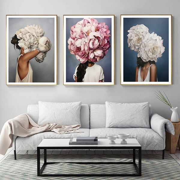 Woman and Flowers Abstract Wall Art Canvas Print