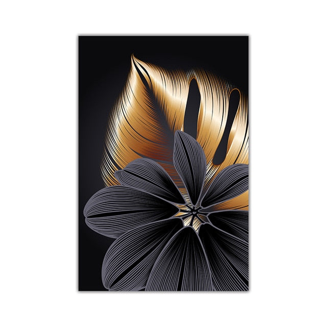 Black and Copper Flower Leaves Abstract Wall Art Canvas Print