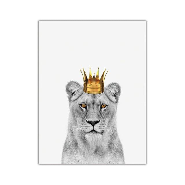 Lion and Lioness with Crown Wall Art Canvas Print