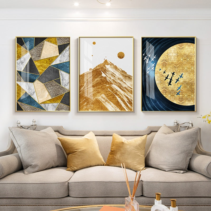Golden Mountain Moon Abstract Wall Art Canvas Print