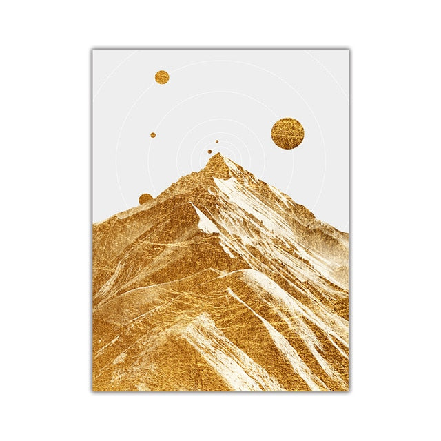 Golden Mountain Moon Abstract Wall Art Canvas Print