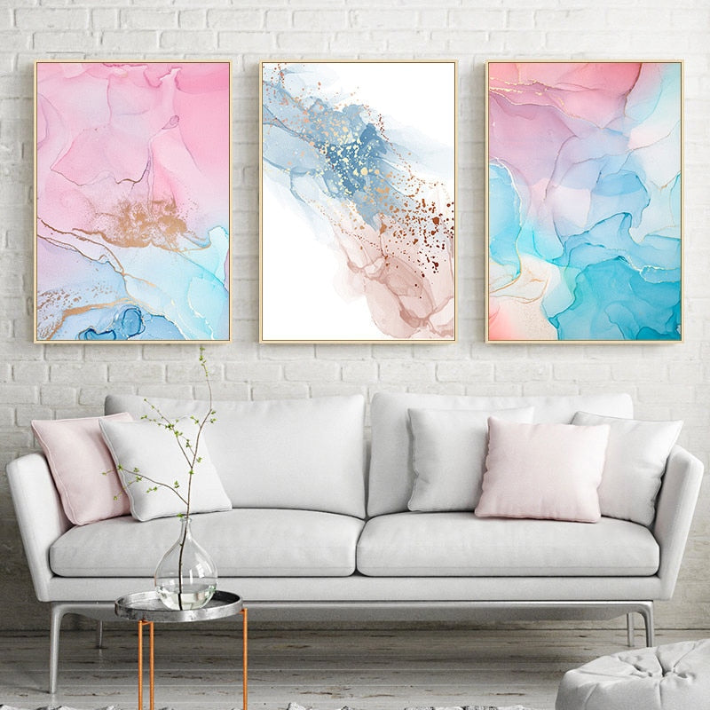 Pink and Blue Abstract Wall Art Canvas Print