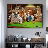 Dogs Playing Pool Wall Art Canvas Print