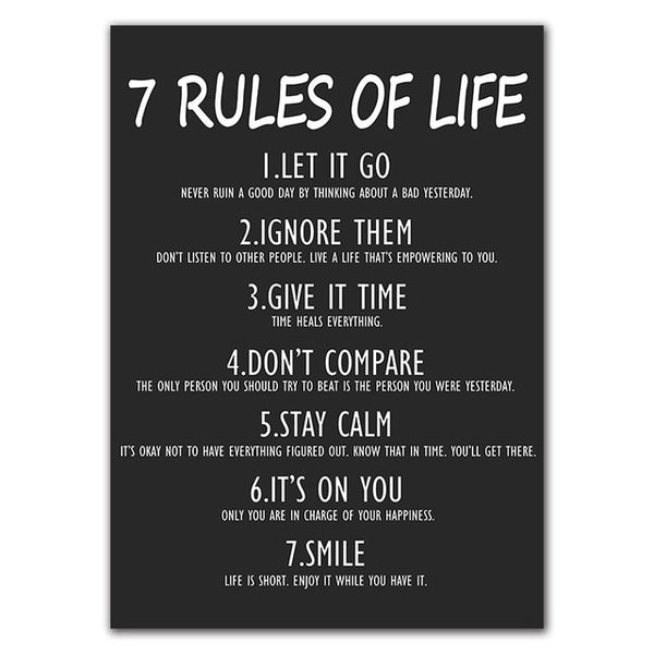 Rules of Life Quote Wall Art Canvas Print