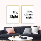 Mr and Mrs Always Right Quote Wall Art Canvas Print