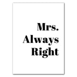 Mr and Mrs Always Right Quote Wall Art Canvas Print