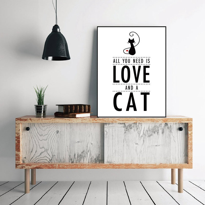 All You Need Is Love And A Cat Quote Wall Art Canvas Print