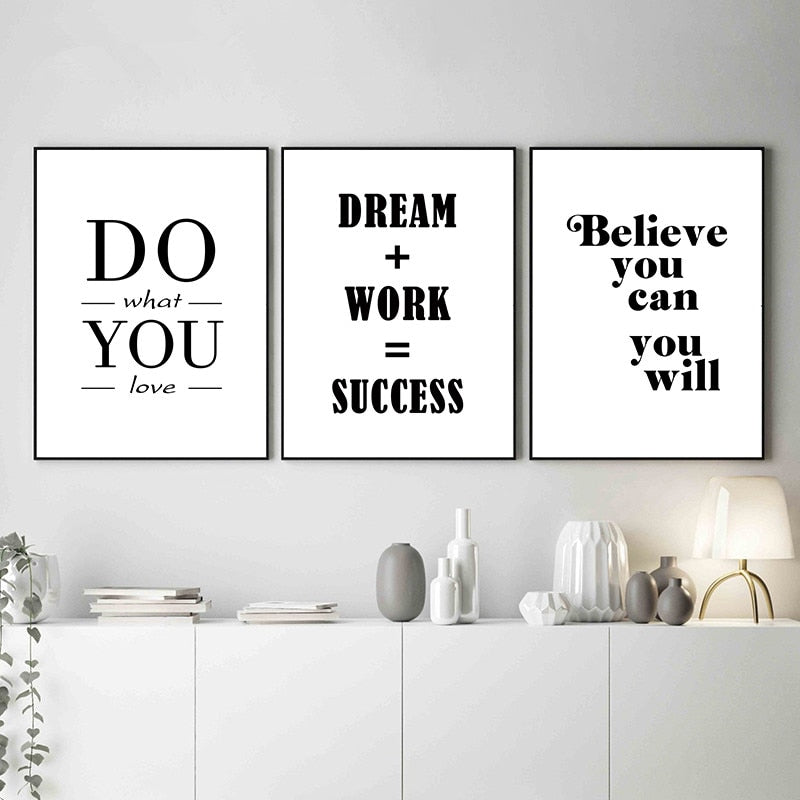Dream Work Success Quote Wall Art Canvas Print