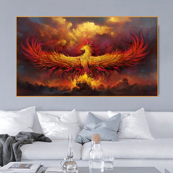 Golden Phoenix Landscape Wall Art Canvas Print