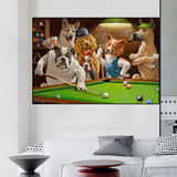 Dogs Playing Pool Wall Art Canvas Print