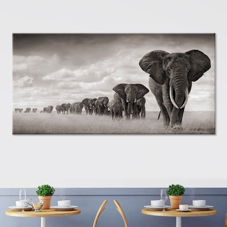 African Elephants Landscape Wall Art Canvas Print