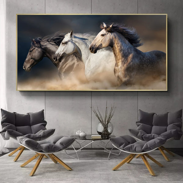 Running Horses Landscape Wall Art Canvas Print