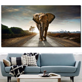 African Elephant Landscape Wall Art Canvas Print