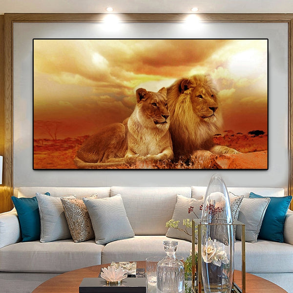 African Lions Landscape Wall Art Canvas Print