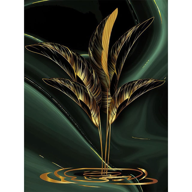 Golden Leaf Abstract Wall Art Canvas Print