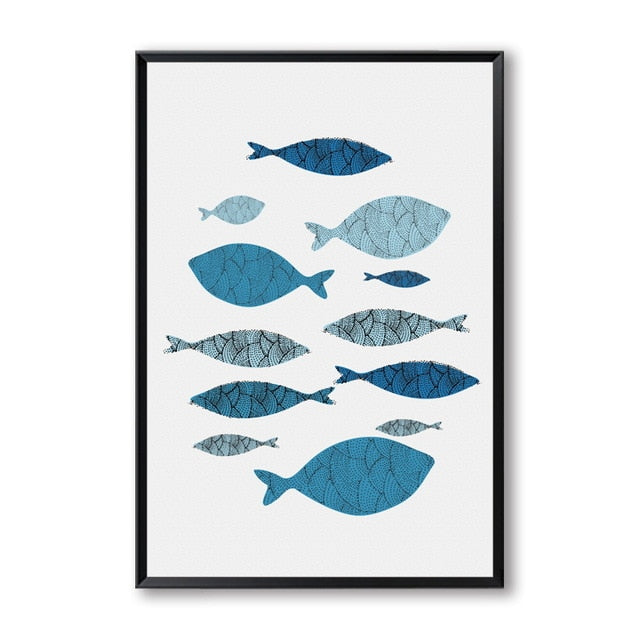 Blue Fishes Wall Art Canvas Print